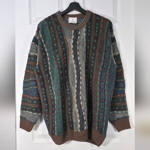 London Fog 3D Knit Wool Sweater - XL Earthy Tones Vintage
